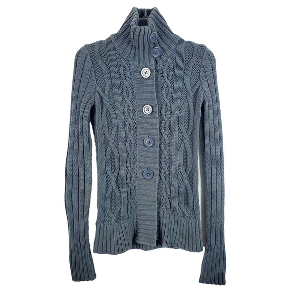 Eddie Bauer Cable Knit Cardigan Fishermans Sweater Long Sleeve Buttons Green XS - Picture 2 of 10